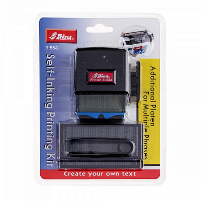 Текстовый штамп S-883 4 строки 18х47 мм укр./рус. шрифт 2 текстовые пластины черный корпус Shiny