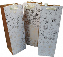 Пакет бумажный подарочный белый с золотистым орнаментом 12x35 см 