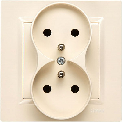 Розетка двойная с заземлением Simon 10 со шторками кремовый CGZ2M.01/41