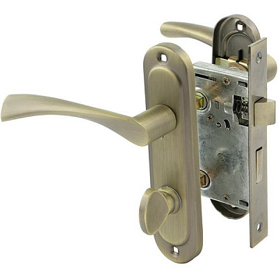 Замок врізний з ручками  Bravo 162 WC 62 мм матова антична латунь/