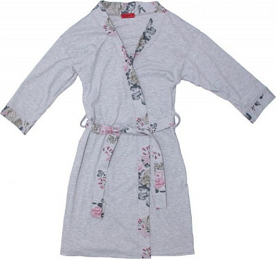 Халат женский Цветы р. L серый 