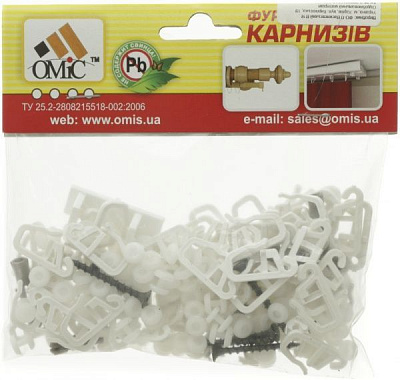 Комплект фурнитуры ОМиС к потолочному карнизу ОМ3 наборной 180 см белый 