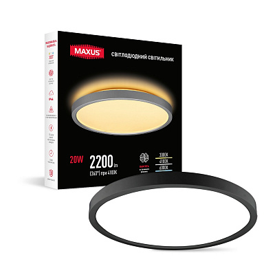 Светильник светодиодный Maxus 20 Вт черный 3000/4100/6000 К 1-MSP-20W-SLIM-BL