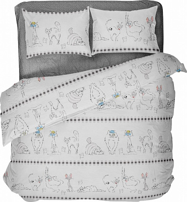 Комплект постельного белья семейный FUNNY KITTY разноцветный Luna 