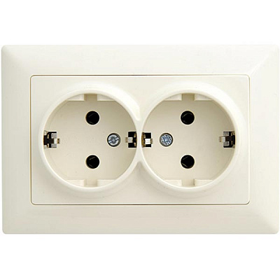 Розетка двойная с заземлением Gunsan Visage без шторок кремовый