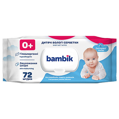 Дитячі вологі серветки Bambik з екстрактом липи 72 шт.
