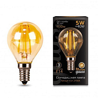 Лампа светодиодная Gauss Black FIL Golden G45 5 Вт E14 2400 К прозрачная 