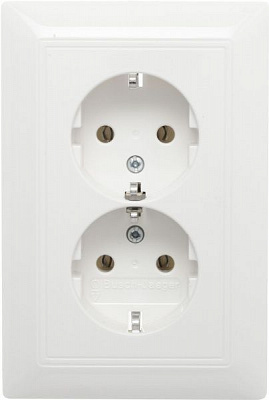Розетка двойная с заземлением ABB Basic 55 SCHUKO 2P+E 16 А 250 В без шторок белый 20-02