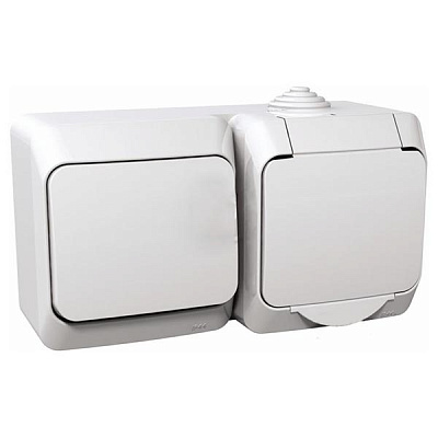 Розетка + вимикач із заземленням Schneider Electric Cedar Plus без шторок з кришкою білий WDE000500