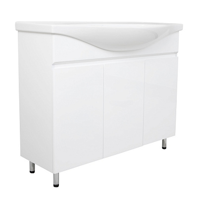 Тумба напольная Aqua Rodos LEO белый глянец с корзиной для белья та умывальником LILA 100 см