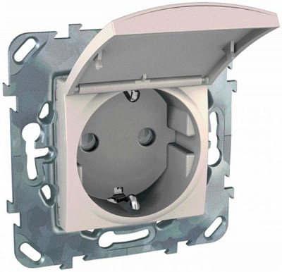 Розетка с заземлением Schneider Electric Unica 16 А 250 В со шторками с крышкой кремовый MGU5.037.25ТАZD