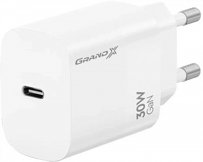 Зарядное устройство Grand-X CH-390W 30W Type-C Quick Charge QС3.0 White (CH-390W)