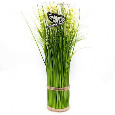 Растение искусственное с бабочкой Сноп 32,5 см, белого цвета