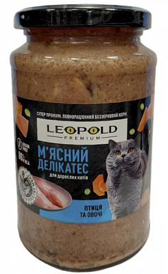 Консерва для дорослих котів Леопольд Premium беззерновий м'ясний делікатес птиця з овочами 400 г