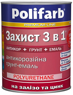 Грунт-эмаль Polifarb Захист 3в1 антикоррозионная графит полуглянец 0,9кг