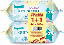 Дитячі вологі серветки LAPULLI з клапаном 100+ 100 шт.