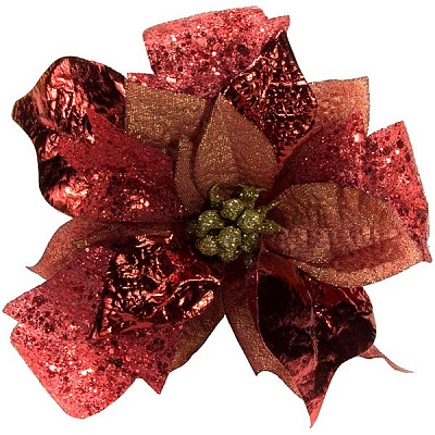 Украшение новогоднее Пуансеттия HD-P71200F-RD червона 14 см