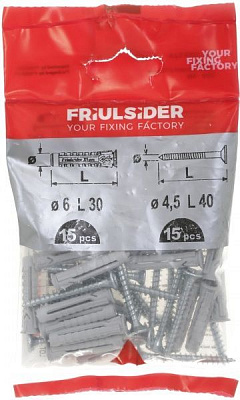 Дюбель універсальний з універсальним шурупом 6x30 мм 15 шт. Friulsider