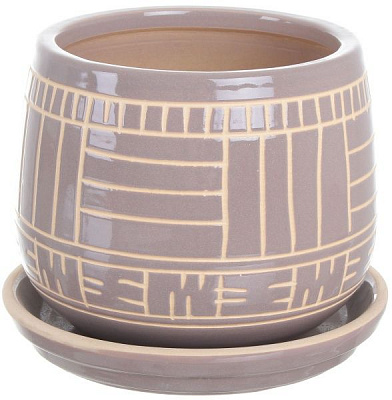 Горшок Viet Thanh Ceramic с блюдцем геометрия 20х16 см VT.110411 круглый серый 