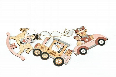 Набор подвесок № 11 Снеговик на коне / Дед мороз на поезде / Олень на машине 11,5 см 689 