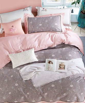 Комплект постільної білизни Pink Mood 1.5 рожевий із сірим La Nuit