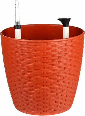 Горшок пластиковый Алеана Ротанг круглый 2,1л терракот 
