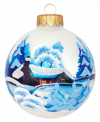 Куля скляна з пейзажним малюнком 80 мм білий перламутровий 80Dпз(3)/1