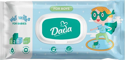 Дитячі вологі серветки Dada для хлопчиків без запаху 120 шт.