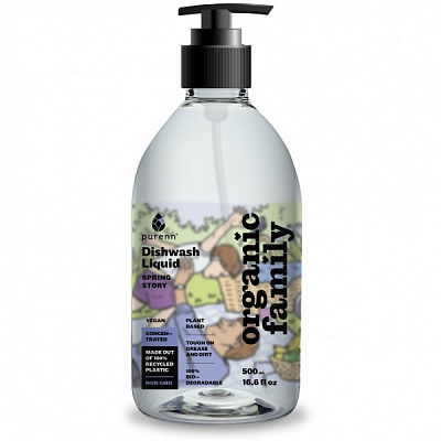 Засіб для ручного миття посуду ORGANIC FAMILY Spring story з лавандою, календулою та горобиною 0,5л