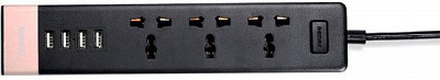 Сетевой фильтр Remax 3 x Plug-4 х USB х 2.1А с заземлением 3 гн. черный 1,8 м RU-S2-EU-BLACK 