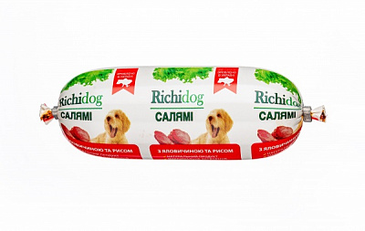 Корм влажный Для молодых и взрослых собак для всех пород Richi Dog салями с говядиной и рисом