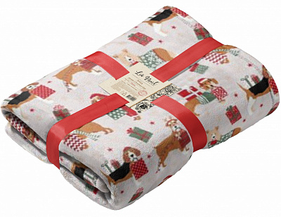Плед флисовый Christmas Dogs 200x220 см бежевый с красным La Nuit