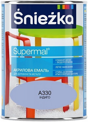 Эмаль Sniezka акриловая водорастворимая Supermal индиго шелковистый мат 0,8л