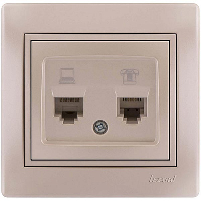 Розетка компьютерная + телефонная двойная Lezard Mira белый