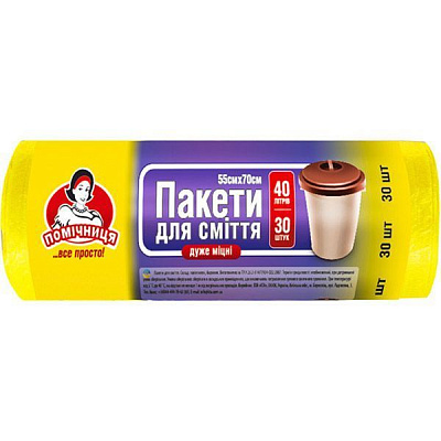 Мешки для бытового мусора Помічниця сверхпрочные суперкрепкие 40 л 30 шт. (4820012342297)