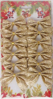 Набор новогодних декораций Бант с блестками 6 см 12 шт. SD16-0612G 