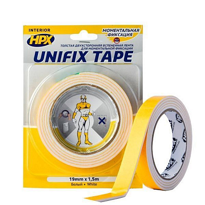 Двусторонняя клейкая лента HPX Unifix 19 мм x 1,5 м UF1915