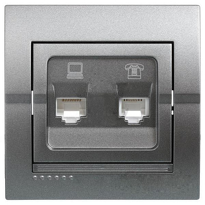 Розетка комп'ютерна + телефонна подвійна Lezard Deriy темно-сірий металік 702-2929-143