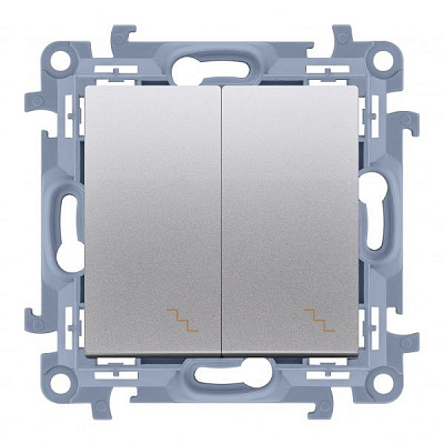 Перемикач прохідний двоклавішний Simon 10 без підсвітки 10 А 250В сріблястий CW6/2.01/43