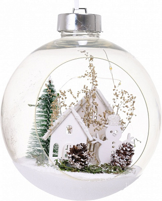 Елочная игрушка с подсветкой в форме шара с домом на 5 светодиодов в ассортименте 18,5 см 