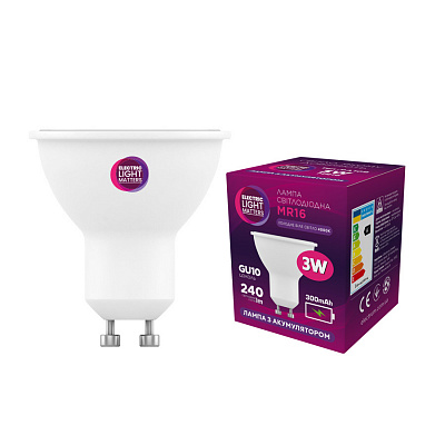 Лампа світлодіодна ELM з акумулятором 3 Вт MR16 GU10 220 В 4000 К 18-0197