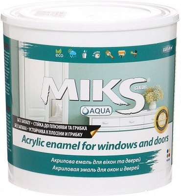 Эмаль MIKS Color акриловая для окон и дверей белый полуглянец 0,75л
