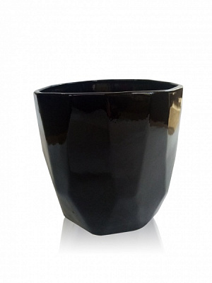 Кашпо керамическое 17х17х16 cм фигурный 1,5 л черный матовый (205-16) 