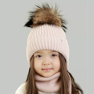 Шапка для девочек Elf-kids Ясмин р.48 пудровый 