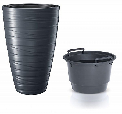 Горшок для цветов Prosperplast Горшок для цветов MAZE 375х579мм круглый с вкладышем, антрацит круглый антрацит 