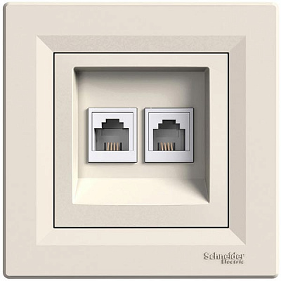 Розетка телефонна подвійна Schneider Electric Asfora 4 pin кремовий