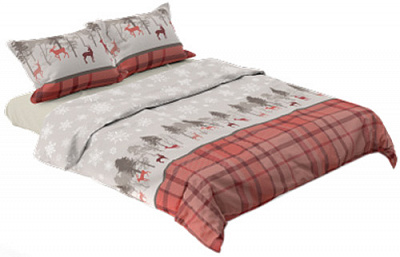 Комплект постельного белья Волшебный лес евро бежевый с красным Rigel 