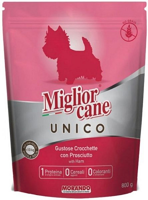 Корм Morando MigliorCane Unico only Ham для дорослих собак дрібних порід, з прошутто 800 г