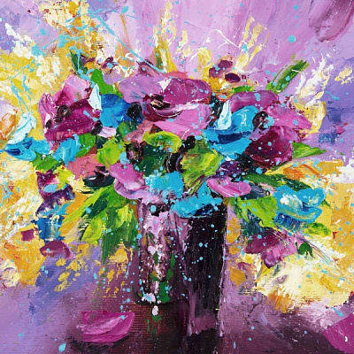 Репродукция Букет цветов лиловый 50x50 см Арт Фемелі 