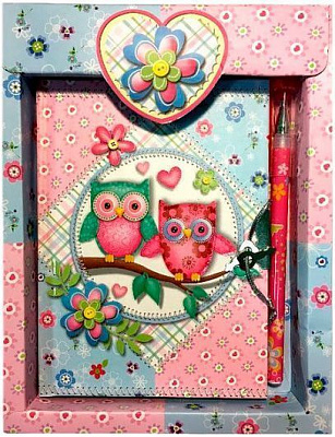 Блокнот дитячий на замочку в подарунковій коробці з ручкою Malevaro Совки (640402-A)